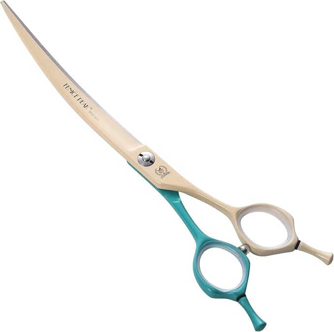 Curved Dog Grooming Scissors with Coating 440C Stainless Steel, 7 inch Professional Curved Shears Dog Grooming，25 Degree of Curved Blade，Pet Shear for Trimming Face and Paws, Green & White