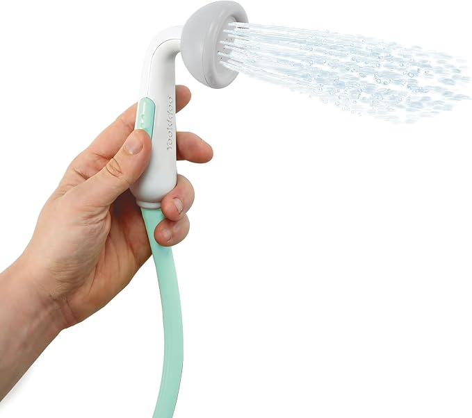 Yookidoo Baby Bath Shower Head – Elephant Water Pump with Trunk Spout Sprayer & Rinser, Dual Knob Flow Control, Bath Time Essential for Newborns, Tub or Sink (Turquiose)
