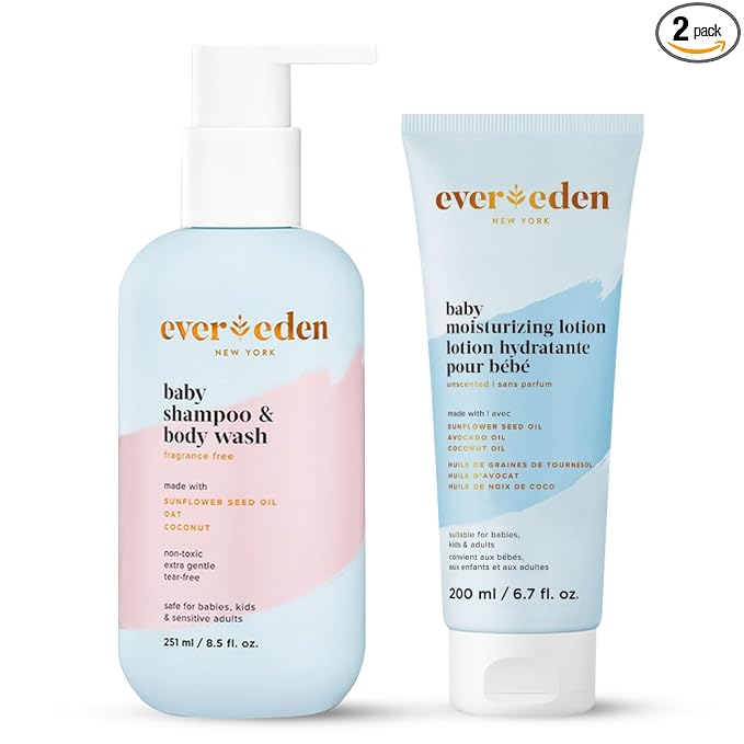 Evereden Baby Bathtime DUO: Baby Lotion for Newborn and 2-in-1 Newborn Shampoo and Body Wash Set - Soothing, Cleansing, & Hydrating Shampoo and Lotion