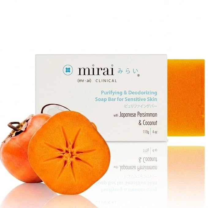 Mirai Clinical Persimmon Soap Bar for Body (100g) - Old People Smell and Nonenal® Odor Control with Japanese Persimmon and Green Tea Extract - Deodorant Soap Bar for Men & Women