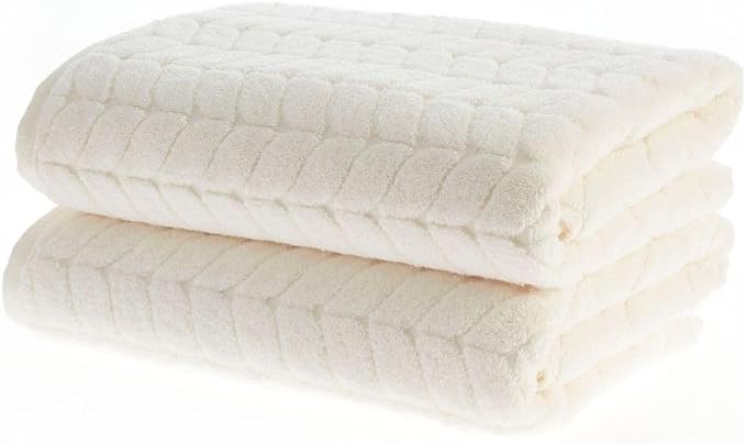BAGNO MILANO Turkish Cotton Bath Towels, Hand Towels - Soft Plush Jacquard Collection - Highly Absorbent Towel Set (Cream, 2 pcs Bath Towel Set)