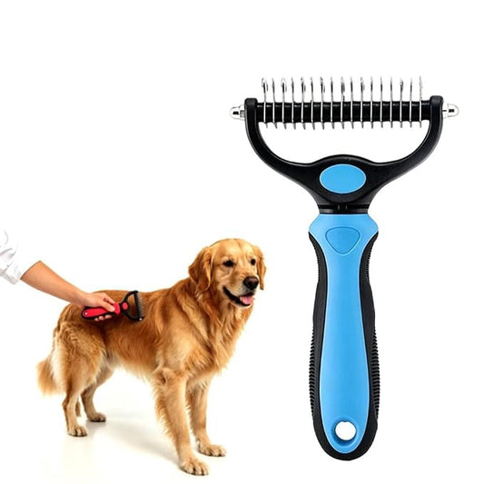 Deshedding Brush for Dogs and Cats: Undercoat Rake Pet Brush for Long Hair - Dematting Comb Removes Tangles Knots and Loose Fur, Grooming Tool for Thick Coats (blue, L)