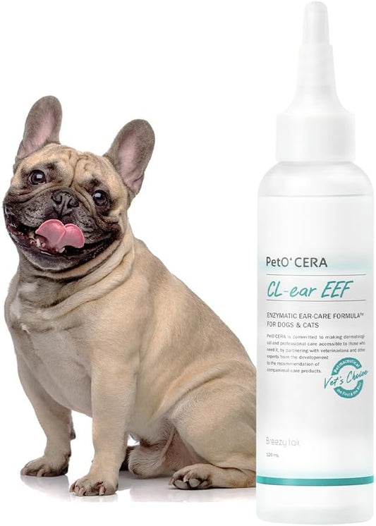 Breezytail PetO’CERA EEF Ear Cleaner for Dogs & Cats, Vet Approved, Otic Enzymatic Infection Treatment, Gently Removes Debris, Odor, Soothes Itching, Hypoallergenic, Alcohol-Free, No Sting 4 fl oz