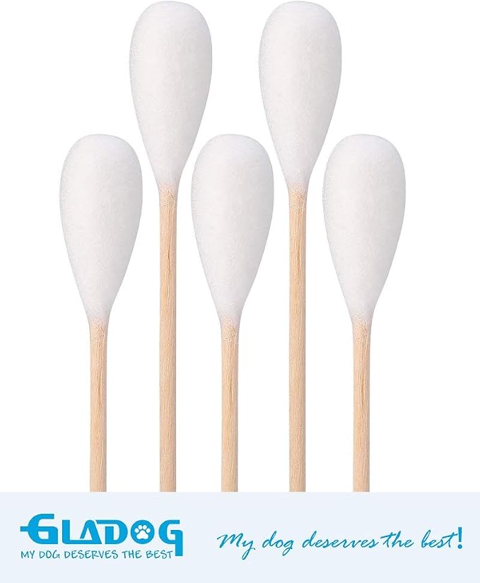 GLADOG 6 Inch Professional Large Cotton Buds for Dogs, Specially Designed Dog Cotton Buds with Wood Handle, Large Means Safe