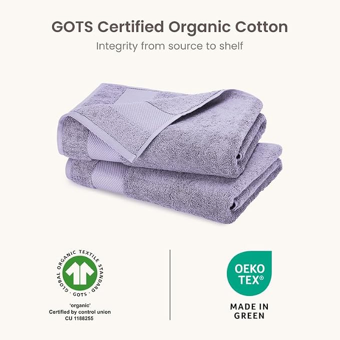 BIOWEAVES 100% Organic Cotton Bath Sheet Set of 2 | Soft Oversized Bath Towels | 700 GSM Premium Bath Towel Sheet Set GOTS Certified - Lavender