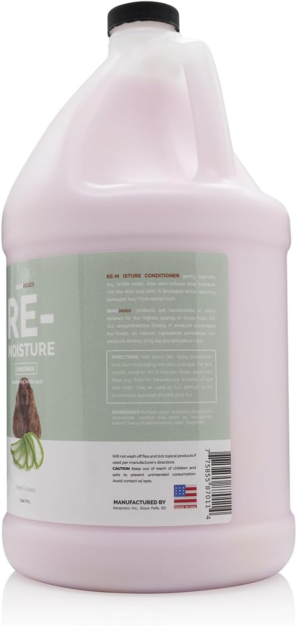 Bark 2 Basics Re-Moisture Dog Conditioner, 1 Gallon | Aloe Vera Infused, Adds Moisture, Hydrates Dry Itchy Skin, Sensitive Skin or Allergies, Professional, Aids in DeShedding
