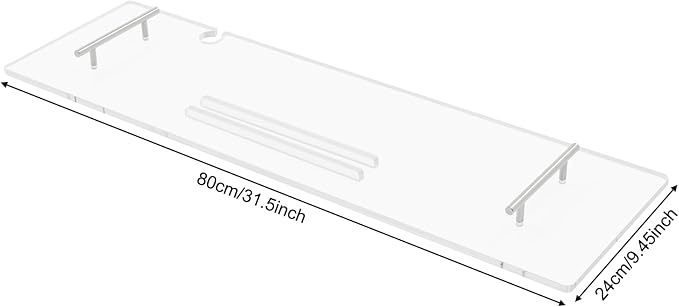 Acrylic Bathtub Tray with Handles, 31.5" Long Clear Bath Tray Table Holds Tablet and Wine Glass, Heavy Duty Bathroom Accessory for Home or Hotel, Easy Assembly (80cm/31.5in)