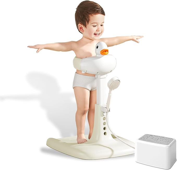 Adjustable Height Baby Shower Stand with Anti-Slip Base, Bath Shower Standing Support, Portable Bath Helper
