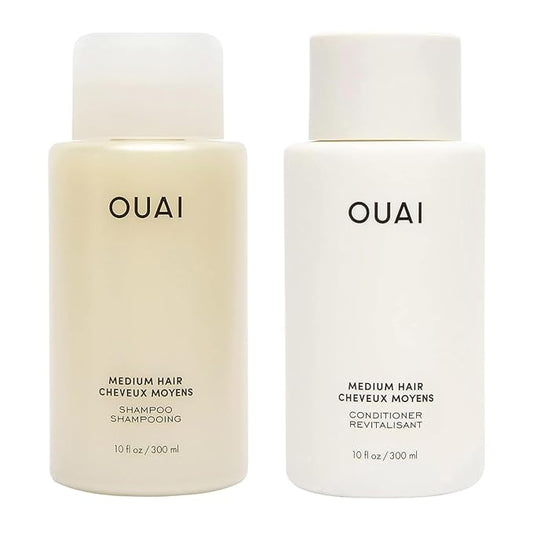 OUAI Medium Hair Shampoo and Conditioner Set - Sulfate-Free Shampoo and Conditioner for Women & Men - Made with Keratin, Shea Butter & Avocado Oil - Free of Parabens & Phthalates (10 Fl Oz)