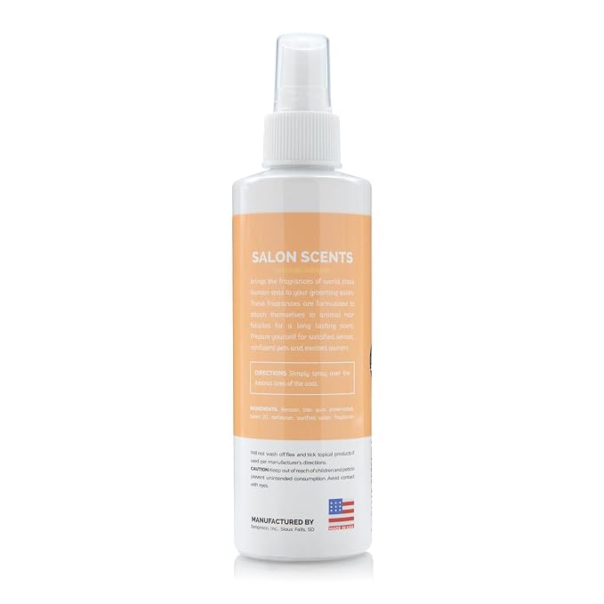 Bark2Basics Salon Scents Pet Grooming Cologne Spray - 8 oz, Natural Professional Grade Perfume for Dogs and Cats, Long Lasting, Deodorizing, Made in USA (Peach Fizz)