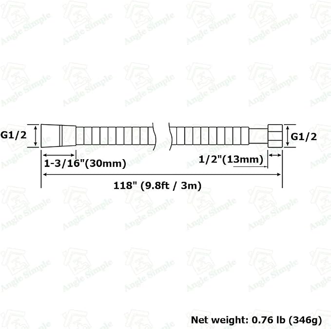Extra Long Hand Shower Hose 118", Angle Simple Stainless Steel Flexible Shower Extension Hose Replacement 1/2" IPS, No Tangles, Chrome