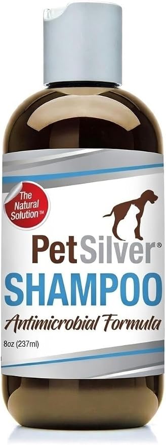 PetSilver Chelated Silver Pet Shampoo - Allergy & Itch Relief, Hot Spots, Cuts & Wounds, Gentle & Safe Formula for Dogs & Cats with Sensitive Skin - Soft & Shiny Coat - Vanilla Citrus Scent - 8oz