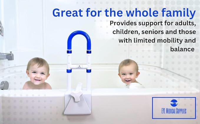 Adjustable Bathtub Handle for Elderly | Sturdy Clamp-On Tub Grab Bar with 300lb Capacity | Grab Bars for Bathtubs | Shower Handle for Elderly | Durable Tub Safety Rail 14" x 17