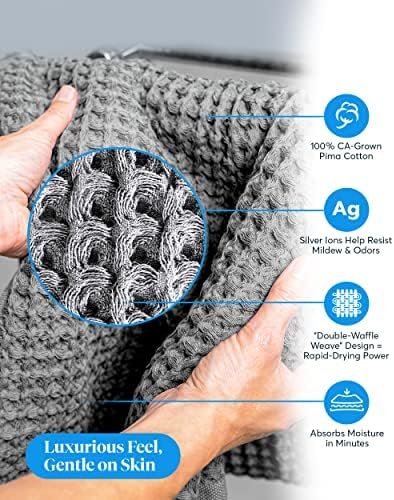SUTERA - Silverthread Waffle Towel California - Grown Pima Cotton, Quick Drying, Ultra Soft, Lightweight and Absorbent - Waffle Weave Design - Luxury Towel (Bath, Grey) 31"x57"