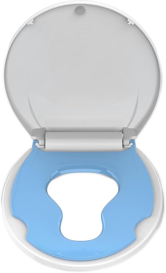 17” Round Toilet Seat with Built-in Toddler Seat for Easy Potty Training, Baby Toilet lid 2 in 1, Easy Install and Clean, PP Material Safe and No Loosen, Perfect for Both Adults and Children, Blue