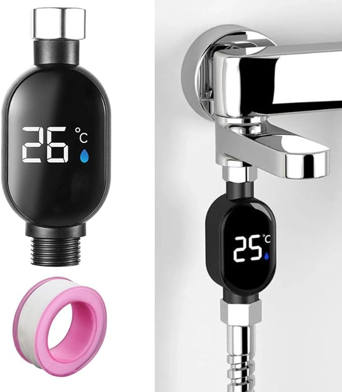Shower Thermometer LED Temperature Display, Water Temperature Thermometer Faucet Water Monitor With Color Changing Indicator For Bathroom, Baby Bath, Kitchen (down)