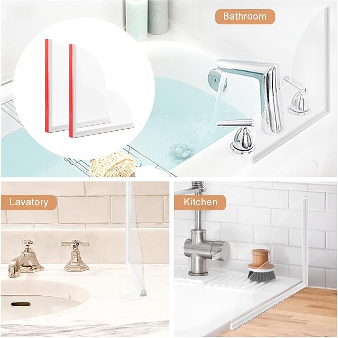 NINEFOX 2 Pack Shower Splash Guard, 9.45 X 9.45 Inches Large Splash Guards for Bathtub | Self-Adhesive Shower Corner Splash Guard to Keep Water in Shower or Bath, Shower Water Blocker from Splashing Out