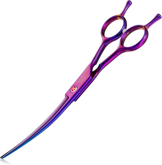 JASON Curved Shears for Dogs - 7" Pet Grooming Scissors with Ergonomic Handle Japanese Stainless Steel Trimming Scissor for Dogs, Cats and Other Pets, Sharp (Up-Curved, Purple) Christmas Gift