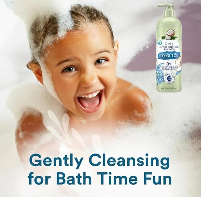 𝓚~𝓲𝓭𝓼 Naturals 3-in-1 Shampoo Conditioner Body Wash, Coconut Oil, No Tears Formula, 16.5 oz, 1 pack