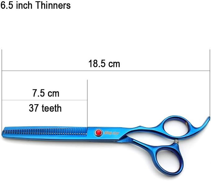 KINGSTAR 7.0in Titanium Blue Professional Pet Grooming Scissors Set,Straight & Thinning & Curved Scissors 4pcs Set for Dog Grooming,(Blue)