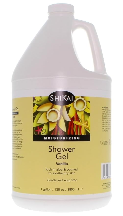 ShiKai Daily Moisturizing Shower Gel (Vanilla, 1 gallon) | With Hydrating Aloe Vera & Oatmeal | Scented Body Wash for Dry Skin Relief