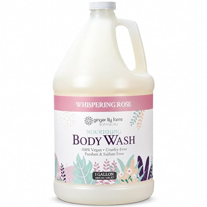 Ginger Lily Farms Botanicals Nourishing Body Wash, 100% Vegan & Cruelty-Free, Whispering Rose Scent, 1 Gallon (128 fl oz) Refill