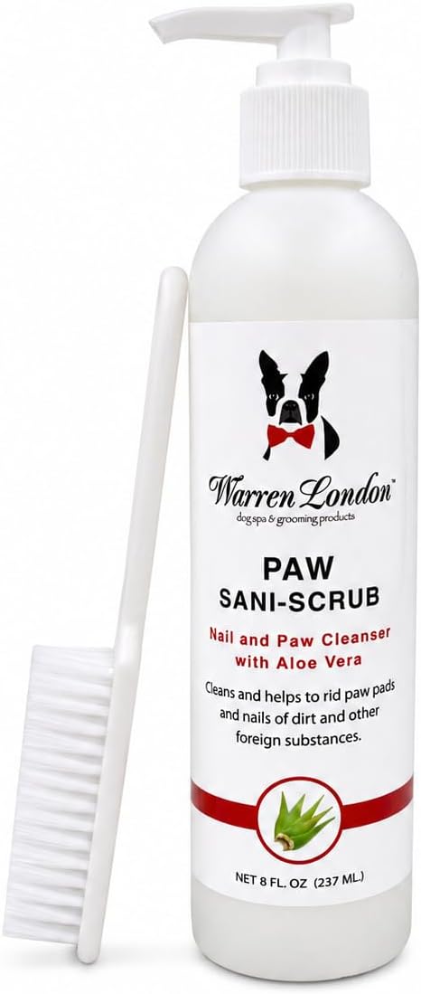Warren London Paw Scrub – Deep Cleaning Paw & Nail Cleanser with Aloe Vera – Removes Dirt & Grime – Includes Scrub Brush – Made in USA - 8 oz