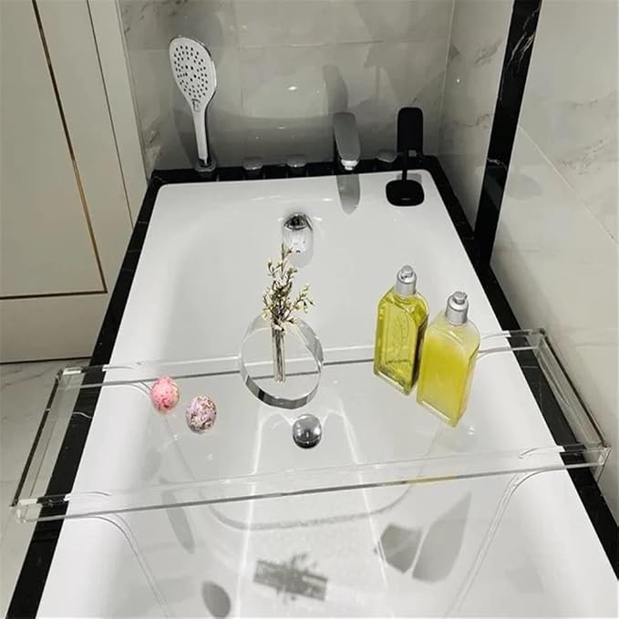Wangunan 33 inch Luxury Bathtub Table - Shelf Organizer for Bathtub & Shower Storage (Clear)
