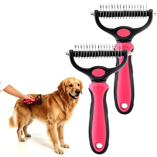 Deshedding Brush for Dogs and Cats: Undercoat Rake Pet Brush for Long Hair - Dematting Comb Removes Tangles Knots and Loose Fur, Grooming Tool for Thick Coats (pink, L+L)