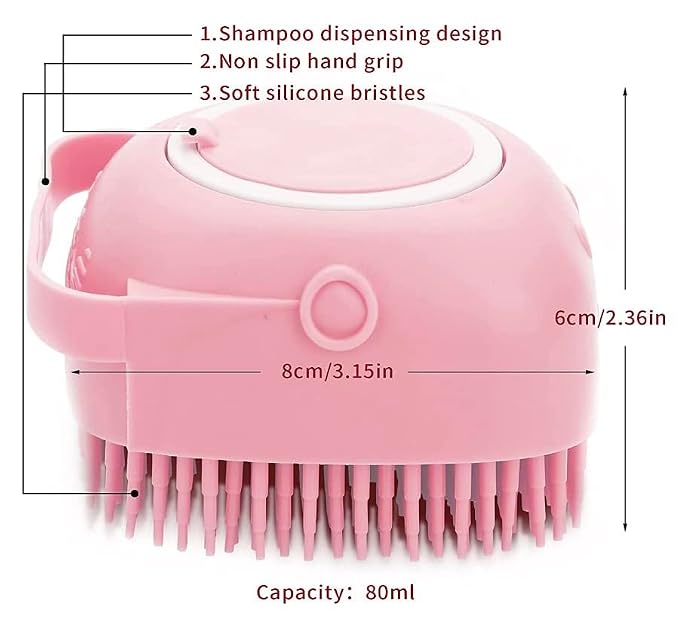 Pet Bath Massage Brush Puppy Dog Cat Grooming Cleaning Soft (Pink)