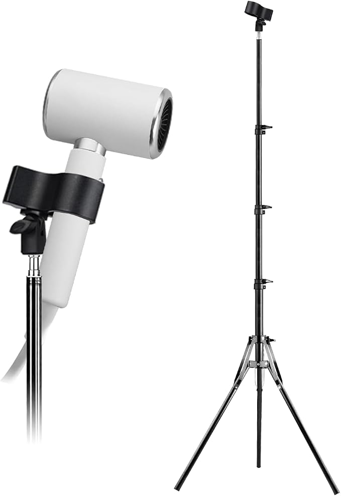 Hair Dryer Stand, Height Adjustable Hands-Free Lazy Blow Dryer Holder with 180 Degrees Rotatable Larger Clamp Non-Slip Tripod, for Bathroom, Vanity, Makeup Room Floor or Countertop Pet Salon