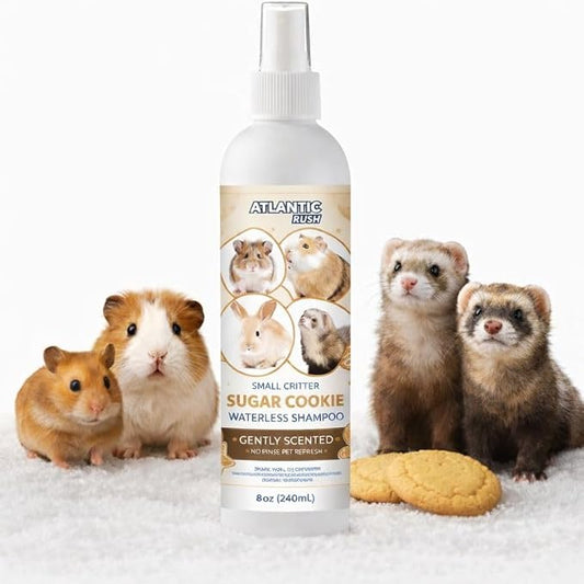 Waterless Shampoo for Small Critters - 8oz Cruelty Free Dry Shampoo - No Rinse for Pet Ferrets, Guinea Pigs, Hedgehogs, Sugar Gliders, Rabbits & Hamsters (8 oz, Sugar Cookie Lightly Scented)