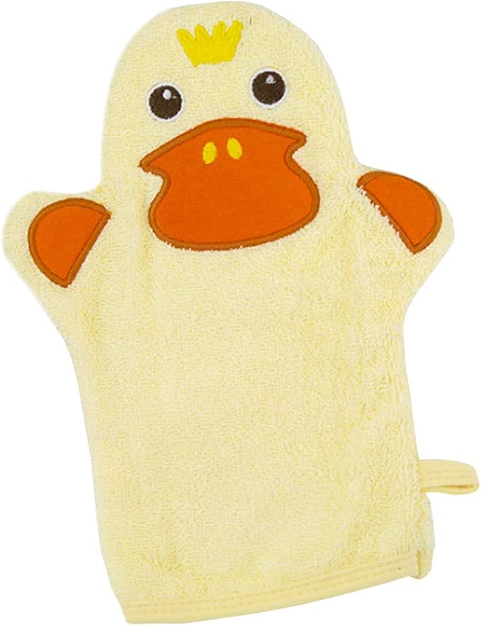Topwon Bath Mitten Glove for Kids Cute Animal Shower Bathing Mitt Cotton Soft Wash Gloves Body Scrub for Baby Toddler Infant (Duck)