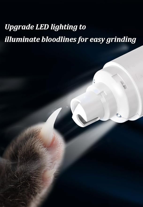 Dog Nail Grinder Electric - Super Quiet Low Vibration Pet Nail Trimmer with 2 LED Lights | USB Rechargeable Cordless 3 Speeds | Painless Paw Grooming for Small Medium Large Dogs & Cats