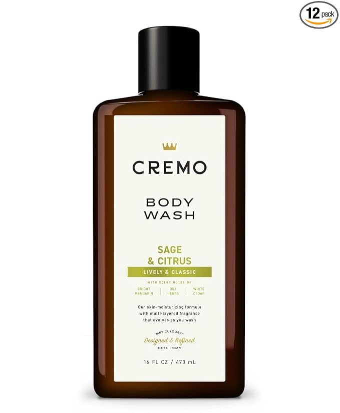 Cremo Body Wash for Men, Rich-Lathering Sage and Citrus, 16 Fl Oz (Pack of 12)