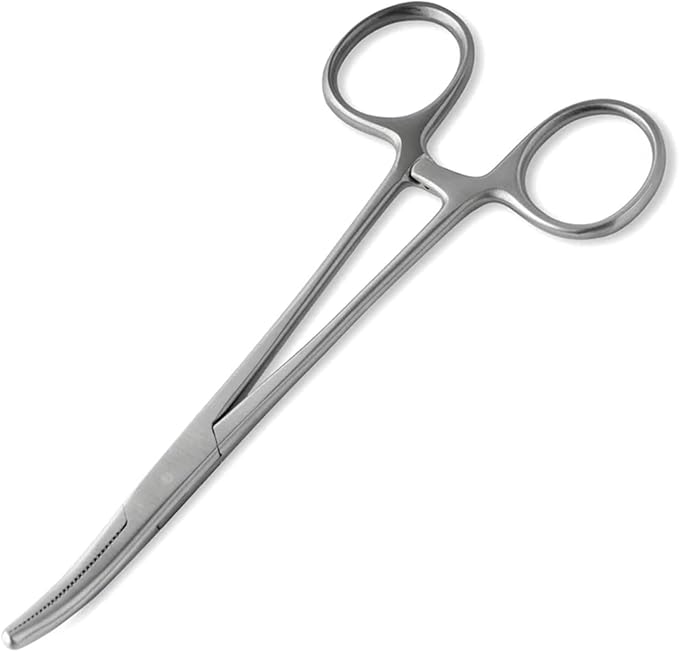 Jeffers Stainless Steel Artery Forceps Needle Holder, Locking Hemostat Veterinary Surgical Instrument, Stainless Steel Clamp, Suture Tool, Ligation Forceps, Vet Medical Tool - Curved 6.5"