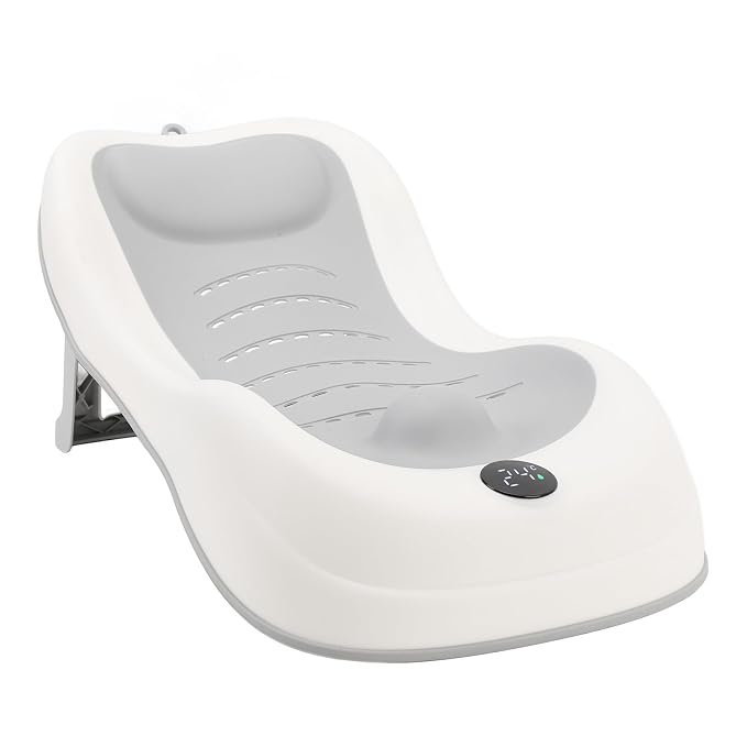 Asixxsix Baby Bath Support, Smart Temperature Sensing Non Slip Baby Bath Seat, Foldable Newborn Bathtub with Thermometer for Newborns Infants Toddlers (Gray)