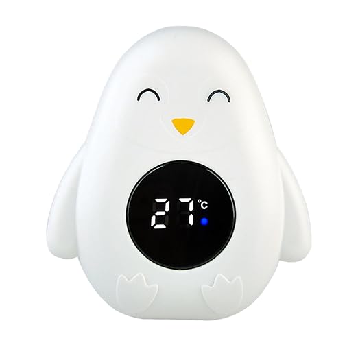 Baby Bath Thermometer, Digital Bath Thermometer, Cartoon Penguin Shape LED Display Temperature Tester, Bath Thermometer Baby Safety for Kids, Girls, Boys (White)