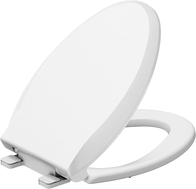 Elongated Toilet Seat Cover, PP Quick Release Flat Lid Toilet Seat, White Soft Close Design for Easy Cleaning &Comfortable Use