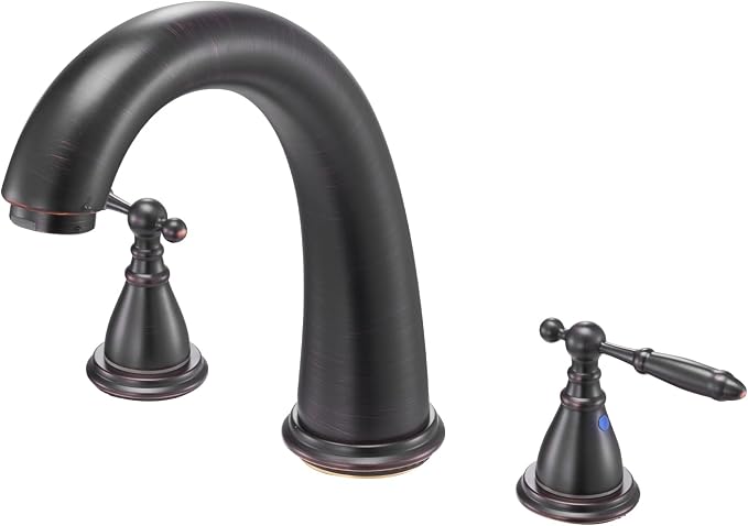 VEVOR Roman Tub Faucet, 3 Hole Waterfall Bathtub Faucet, Gooseneck Bath Tubs Faucets Set with 2 Handles, Roman Tub Faucets Deck Mount for Pet Washing, Adult Bathing, Bronze, Temperature Control