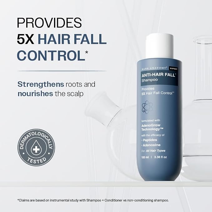 Bare Anatomy Anti-Hair Fall Shampoo | Provides 5x Hair Fall Control | pH 4.6 | Adenosine & Peptides | Strengthens Weak Roots & Reduces Breakage | Sulphate & Paraben Free | Unisex | 100ml