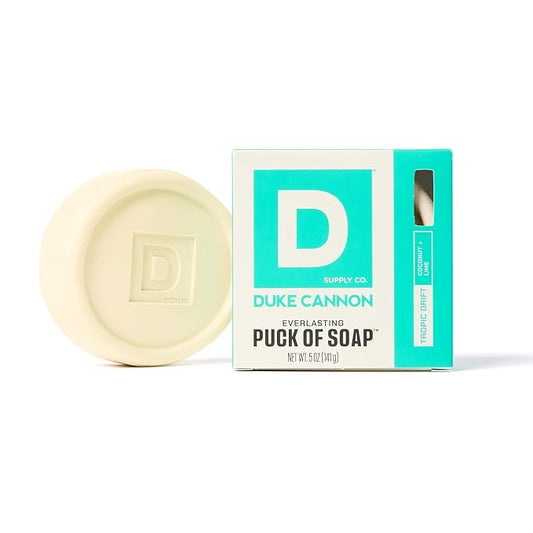 Duke Cannon Supply Co. Tropic Drift Men's Soap Puck, 5 oz | Coconut + Lime Scent, Disc-Shaped, Triple-Milled, Hydrating & Deep-Cleansing