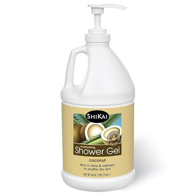 ShiKai Daily Moisturizing Shower Gel (Coconut, 64 oz) | Gentle Soap-Free Body Wash for Dry and Sensitive Skin | With Aloe Vera & Oatmeal