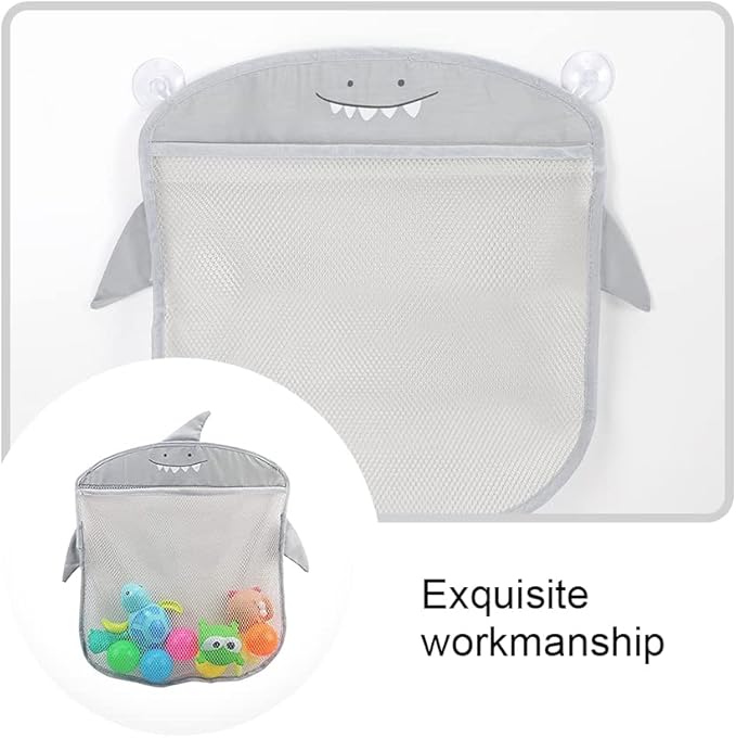 Mesh Bath Toy Storage, The bath toy holder for Bathtub Toys & Bathroom Organizer Bag- For Kids & Baby，Compatible with bath toy storage,with Two Complimentary Suckers(Shark)
