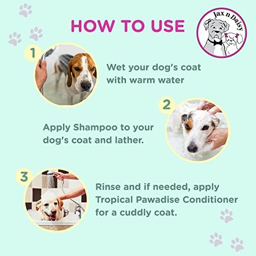 Jax N Daisy Dog Shampoo | Delightful Tropical Pawadise Coconut Pineapple Dog Shampoo for Puppy & Adult Dogs | Made with Natural Essential Oils | Eliminates Odor from Smelly Dogs | 16 Oz