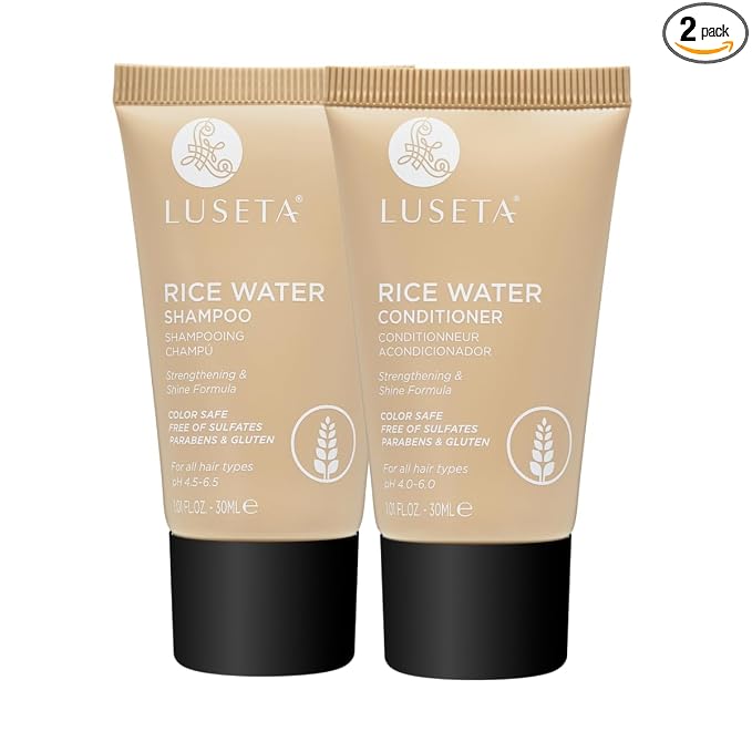 Luseta Rice Water Shampoo and conditioner Set Strengthening & Nourishing Revitalizes Shine for All Hair Types Hydrating & Frizz Control for Women and Men 1.01oz*2 | Strengthening & Nourishing Revitalizes Shine for All Hair Types Travel Size Frizz Contr...