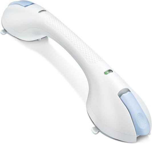 Suction Grab Bar 17.5", No Drill Removable, Shower Safety for Seniors | suction cup grab bar for bathroom, no drill removable shower handle, green red safety indicator, 240 lb capacity, for seniors