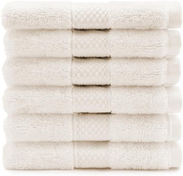Maisonette Loft Egyptian Cotton Turkish Hand Towels - Soft, Absorbent Washcloths for Face - Ideal Quick Dry Small Towel Wash Cloth Set for Bathroom - (13" x 13", 6 Pack) - Cream (Ivory)