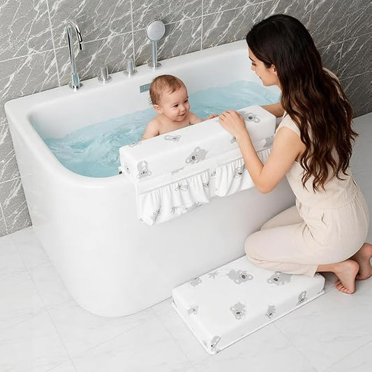 Comfortable Baby Bath Kneeler and Elbow Rest Pad Set Thick Memory Foam Kneeling Pad with Elbow Support, Baby Bathtub Cushion with Toy Organizer for Bathing Infant or Toddler - White