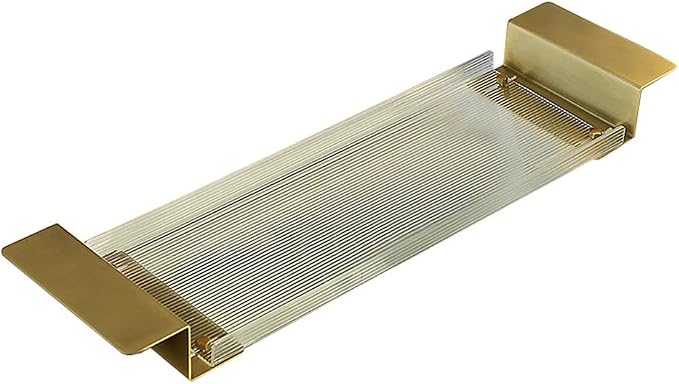 WANLIAN Acrylic Brass Bathtub Caddy Tray, Adjustable Length Bath Caddy Tray Shelf for Shower Storage Organizer